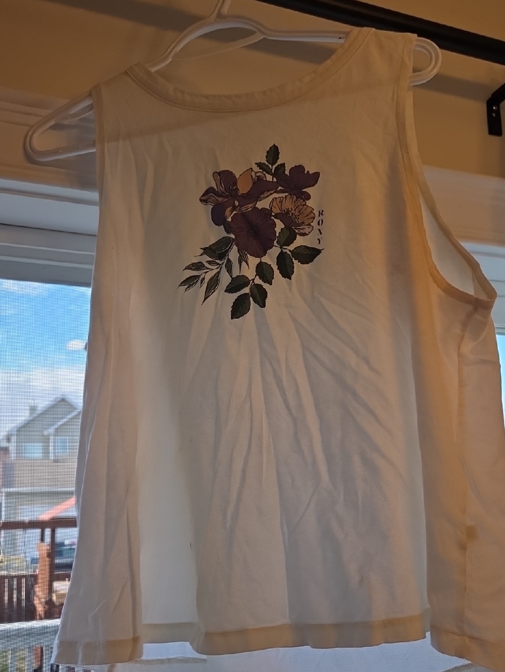 ROXY Cream Tank Top with Purple Floral Print